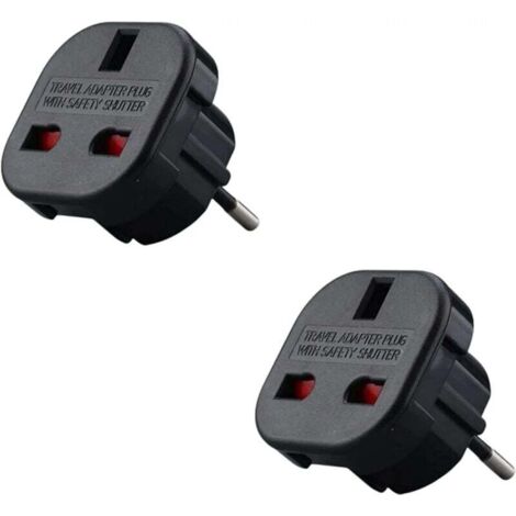 Adaptateur Prise UK vers France Type G vers Type C Compact Léger Protection Surtensions Lot de 2 Noir