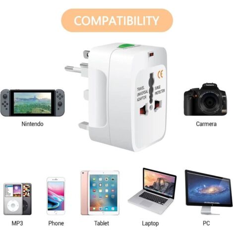 Adaptateur Prise Universelle,Adaptateur Universel de Voyage , Adaptateur International France,Le Royaume-Uni,Les États-Unis,Le Canada,l'Australie et d'autres Pays Chargeur de Voyage Multi