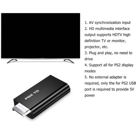 Adaptateur PS2 vers HDMI 1080P Plug & Play - Convertisseur pour TV HD, Écrans et Vidéoprojecteurs