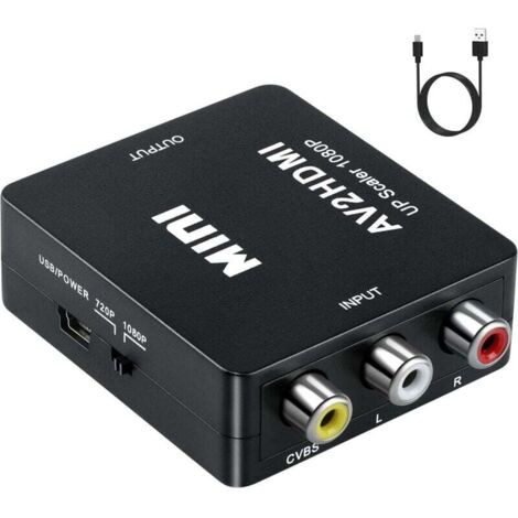 Adaptateur RCA vers HDMI, convertisseur audio et vidéo AV vers HDMI prenant en charge 1080P avec cordon d'alimentation USB pour PS2 Gamecube VHS caméra ordinateur portable DVD STB