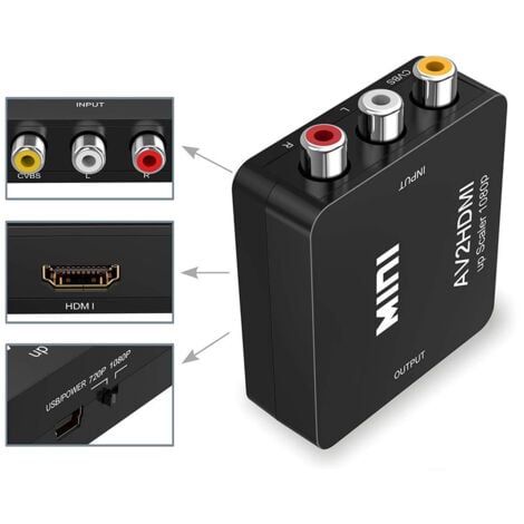 Adaptateur RCA vers HDMI, Mini AV RCA CVBS vers HDMI Vidéo Audio Convertisseurs, Support 720 1080P pour PC Xbox PS3 PS2 TV STB,OUYLAF