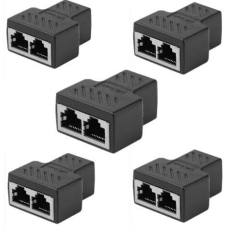 Adaptateur répartiteur RJ45 1 vers 2 ports femelles doubles CAT 5/CAT 6 LAN Ethernet Jack, 5 pièces