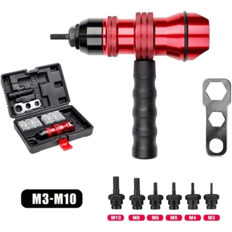 S-giant - Adaptateur Riveteuse sans Fil, Kit d'Adaptateur d'Écrou de Rivet Professionnel pour Perceuse Électrique, M3-M10, pour Voitures,