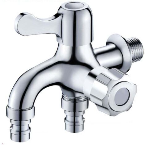 Adaptateur Robinet Lavabo Double Sortie Cuivre Raccord Machine à Laver Tuyau Eau Argenté