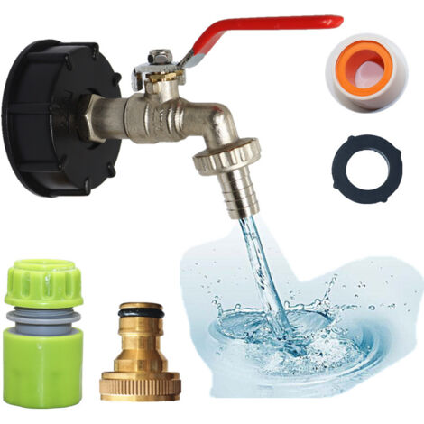 Adaptateur Robinet Tuyau Arrosage pour Cuve 1000 L, Robinet Universel pour Connexion De Tuyau De 1/2 Pouce, Vanne De Sortie à Bille IBC, Adaptateur De Robinet pour Tuyau D'arrosage