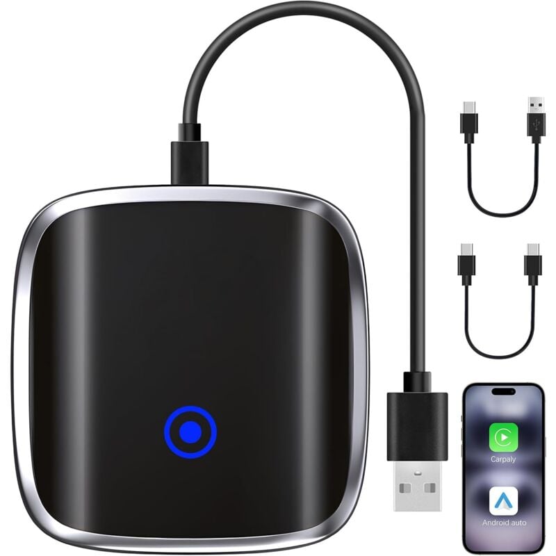 Adaptateur sans fil Carplay & Android Auto sans fil 2 en 1 Convertir filaire Android Auto/Carplay en sans fil