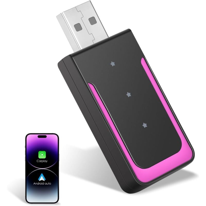 Adaptateur sans Fil pour CarPlay et Android Auto, Plug & Play, USB C/USB-A, Compatible avec iOS 10+/Android 11+, Adapté au véhicule Qui Fonctionne