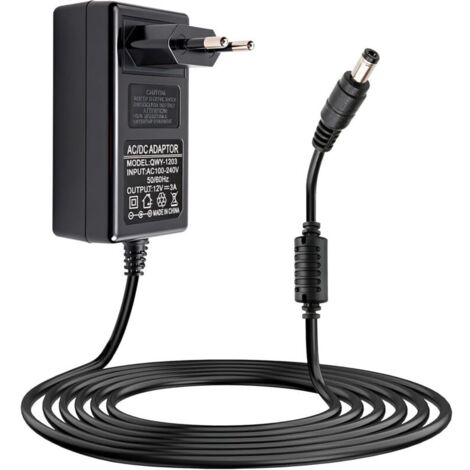 Adaptateur Secteur 12V 3A 36W Universel AC-DC avec Connecteur 5,5×2,1 mm, Alimentation 12V pour LED, Caméras, Routeurs, Haut-parleurs, Système Téléphonique, Protection Surtension et Court-Circuit