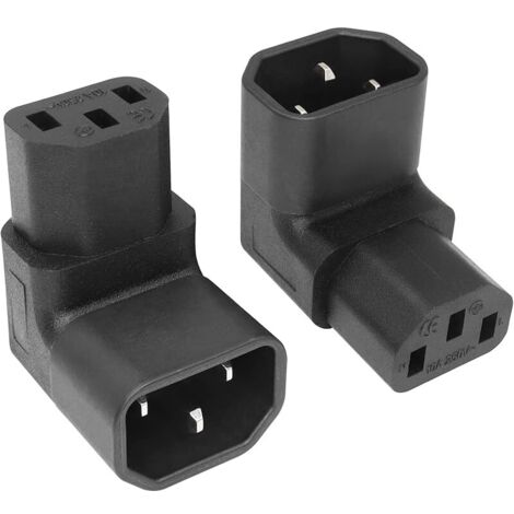Adaptateur Secteur C14 vers C13 Adaptateur de rallonge Secteur IEC 320 mâle C14 vers IEC Femelle C13 à 90 degrés vers Le Bas et à Angle Droit, 2PCS