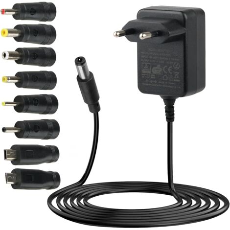 Adaptateur Secteur DC 5V 2A, 10W Transformateur AC/DC avec 8 8 Adaptateurs de Prise CC Convertisseur 1,5 m Alimentation pour Électronique USB HUB CCTV Bandes Lumineuses LED Caméra Routeur