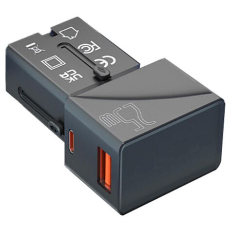 Adaptateur Secteur de Universel avec 1 Port USB-A QC 3.0 18 W et 1 Chargeur Rapide Type C PD 25 W pour Voyages Aux états-Unis, en Europe, au