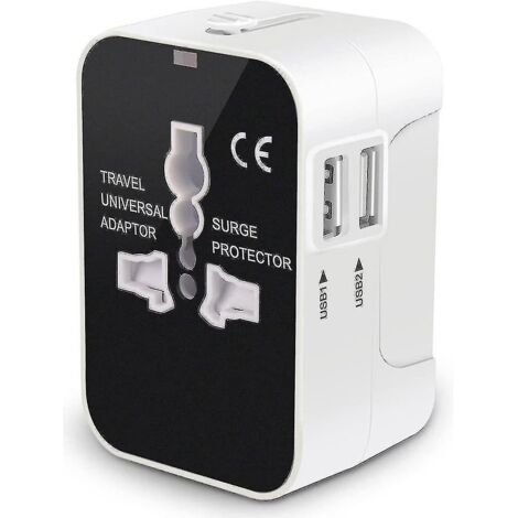 Adaptateur secteur mural universel tout-en-un avec deux ports de charge USB, disponible à l'international – Blanc