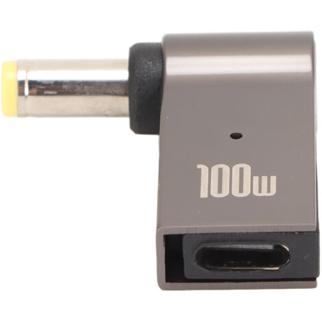 Adaptateur Secteur PD USB-C Femelle vers DC 100W pour PC Portable, Connexion Coudée en Alliage d'Aluminium, Fiche 5.5x2.5mm