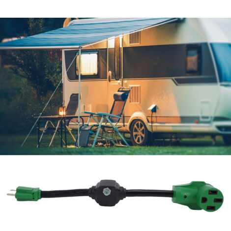 Adaptateur secteur pour camping-car, 15 A mâle vers 50 A femelle, 30 cm (12 po), NEMA 5-15P vers 14-50R, vert.