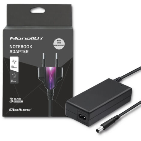 Adaptateur secteur Qoltec pour ordinateur portable Dell 65 W  19,5 V  3,34 A  7,4 x 5,0 + broches  + câble d'alimentation