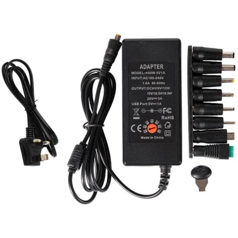 Adaptateur secteur réglable 60 W pour appareils électroniques domestiques et rubans LED 6 V à 20 V - Royaume-Uni