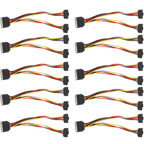 Adaptateur Secteur SATA 15 Pins 1 Mâle à 2 Femelles Angle Droit pour Disque Dur - 10 Pièces
