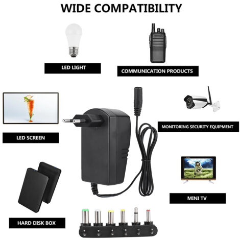 Adaptateur Secteur Universel 30W 3V-12V avec 6 Embouts et Prise EU (100-240V)
