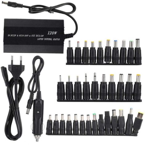 Adaptateur secteur universel pour ordinateur portable 90 W à usage domestique/voiture avec 34 connecteurs CC (110-240 V) (prise UE)