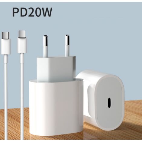 Adaptateur secteur USB-C 20W pour iPhone 15/16/17 avec câble de recharge rapide de 2 mètres