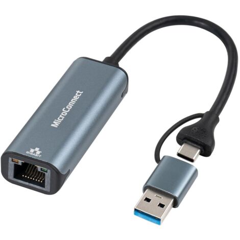 Adaptateur sieciowy MicroConnect USB-C/A vers RJ45 Gigabit, MC-USBACNET1G