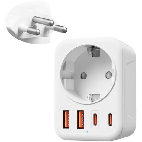 Adaptateur Suisse UE, 5 en 1 Adaptateur de Voyage Suisse avec 1 AC & 2 USB-C & 2 USB-A (3.4A), Adaptateur Suisse à 3 broches pour Liechtenstein, Madagascar, Maldives, Rwanda, Prise de voyage type J