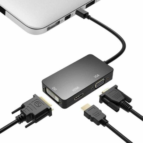 Adaptateur Thunderbolt 3 En 1 Mini DisplayPort Vers HDMI DVI VGA Noir Compatible Mac PC