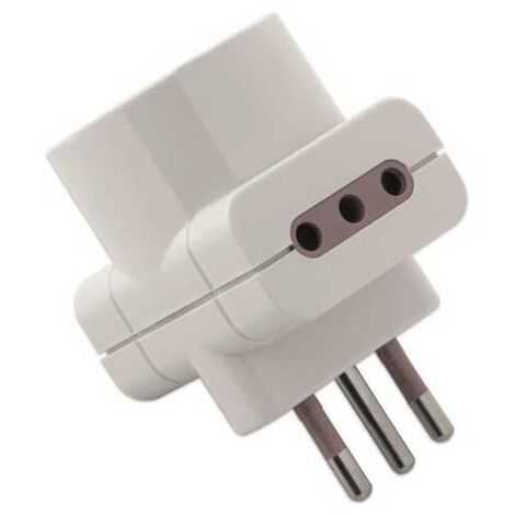 Adaptateur Triple Prise Schuko + 10A P11 - Bouchon 10A S11 Blanc