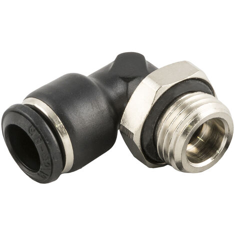 Adaptateur tube fileté coudé pneumatique RS PRO, Filetage, Tube vers Mâle M12 x 1 14mm M12 en Laiton nickelé ( Prix pour Paquet de 10 )