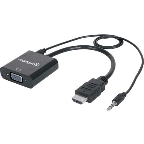 Adaptateur TV, écran Manhattan 151559 [1x HDMI mâle - 1x VGA femelle, Jack femelle 3.5 mm] noir