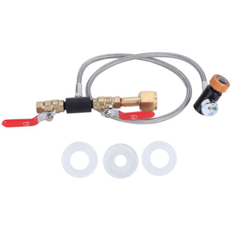 Adaptateur Universel CO2 pour Tuyau Externe G5/8-14 36in Double Valve avec Manomètre ASA3000psi et Tuyau en PTFE pour Soda