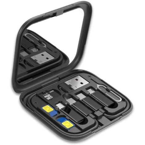 Adaptateur Universel de Voyage, Voyage Kit avec Adaptateur USB vers Type C/Micro USB/Phone, PD Câble Type-C & Éjecteur SIM - Mallette compacte avec Miroir et Set d'organisation