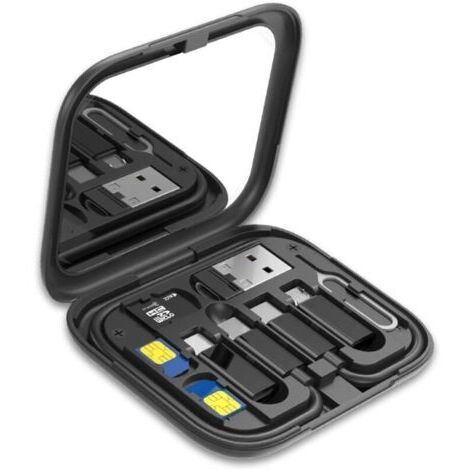 Adaptateur Universel de Voyage, Voyage Kit avec Adaptateur USB vers Type C/Micro USB/Phone, PD Câble Type-C & Éjecteur SIM - Mallette compacte avec Miroir et Set d'organisation