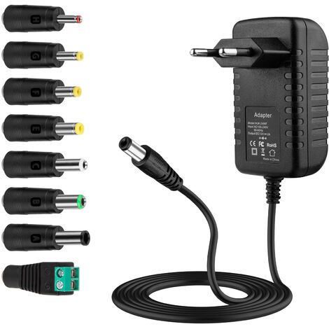 Adaptateur universel monobloc avec 8 embouts adaptateurs, prise USB pour appareils électroniques domestiques et bande LED pour appareils photo, haut-parleurs/routeurs/balances