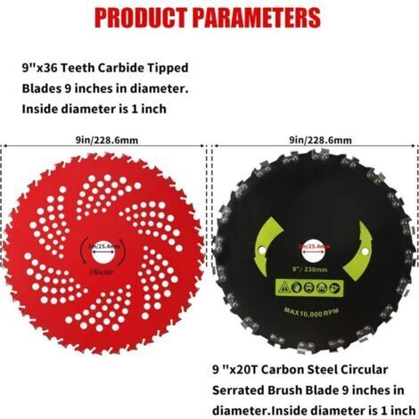 Adaptateur universel pour lames de tronçonneuse en carbone de 9 pouces (20 dents), plus 3 limes rondes pour une utilisation sur débroussailleuses, coupe-bordures et tondeuses à gazon.