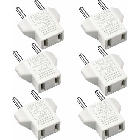 Adaptateur US vers EU, [Lot de 6] 2 Broches CN Chine US Amérique à 2 Broches EU France, Allemagne, Espagne, Égypte et Plus - Blanc,