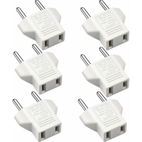 Adaptateur US vers EU, [Lot de 6] 2 Broches CN Chine US Amérique à 2 Broches EU France, Allemagne, Espagne, Égypte et Plus - Blanc,Versailles