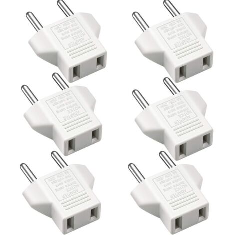 Adaptateur US vers EU, [Lot de 6] 2 Broches CN Chine USA Americaine à 2 Broches EU Europe France, Allemagne, Espagne, Égypte et Plus - Blanc