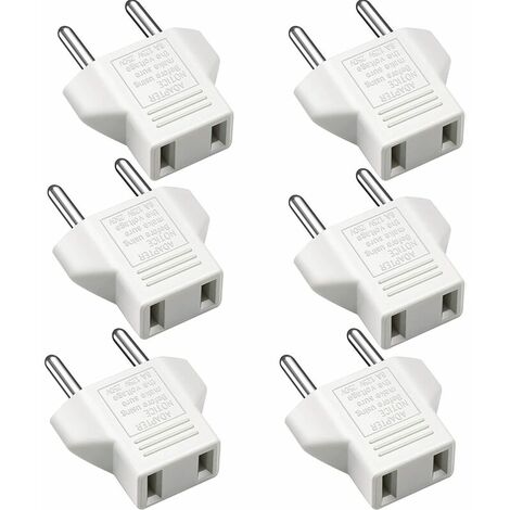 Adaptateur US vers UE, [6-Pack] 2 broches CN Chine US US vers 2 broches UE France, Allemagne, Espagne, Egypte, etc. - Blanc