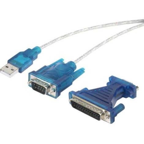 Adaptateur USB 1.1 vers SUB-D 9 et 25 broches mâle – Câble 40 cm noir avec contacts dorés – Modèle W742391