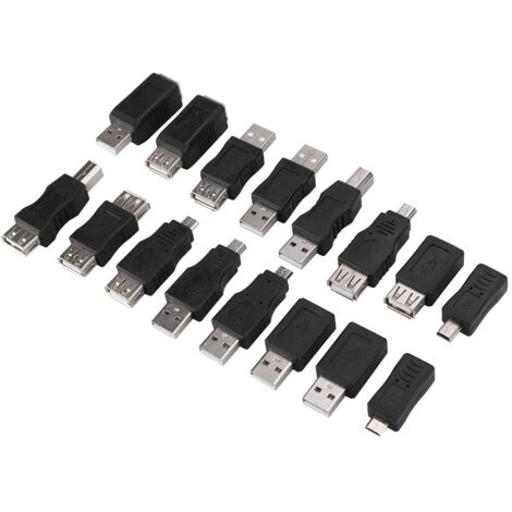 Adaptateur USB 2.0 16 Pièces, Mâle vers Femelle Micro USB, Convertisseur Polyvalent