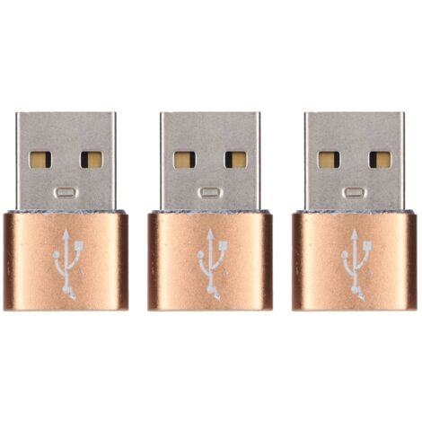 Adaptateur USB 2.0 Mâle vers Type-C Femelle 3 Pièces en Métal Doré pour Ordinateur Portable et Téléphone Portable