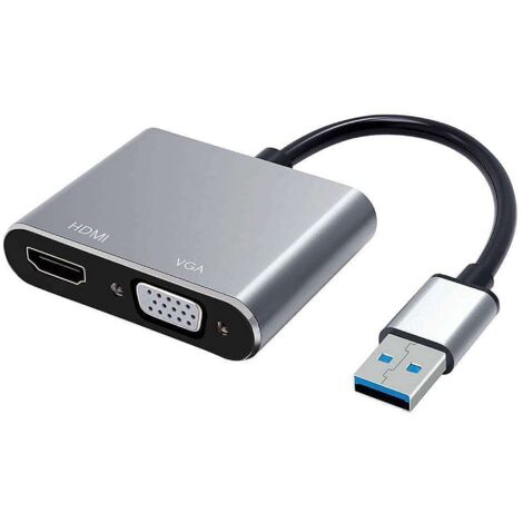 Adaptateur USB 3.0 HEDEN USB 3.0 male / HDMI F + VGA F HDMI 4k/30HZ, VGA 192010