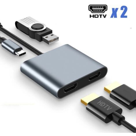 Adaptateur USB C double HDMI, hub multiport avec duplication d'écran pour MacBook et appareils Type C
