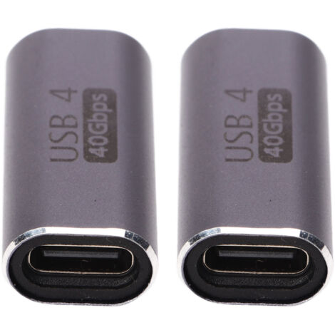 Adaptateur USB-C Femelle Double 40Gbps 100W PD Charge Rapide Connecteur Droit Lot de 2