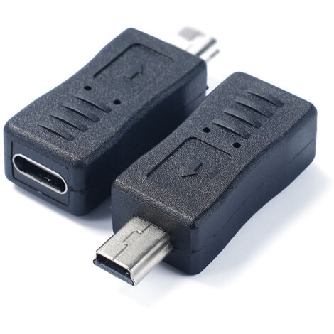 Adaptateur USB-C femelle vers mini-USB mâle (type T) pour téléphones et tablettes Android, prise de charge et de données