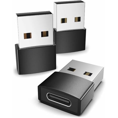 Adaptateur USB C femelle vers USB mâle (lot de 3), convertisseur de type C vers USB A, compatible avec les ordinateurs portables, les banques d'alimentation, les chargeurs, pour iPad Air 4, iPhone 11/14 Pro MAX, noir