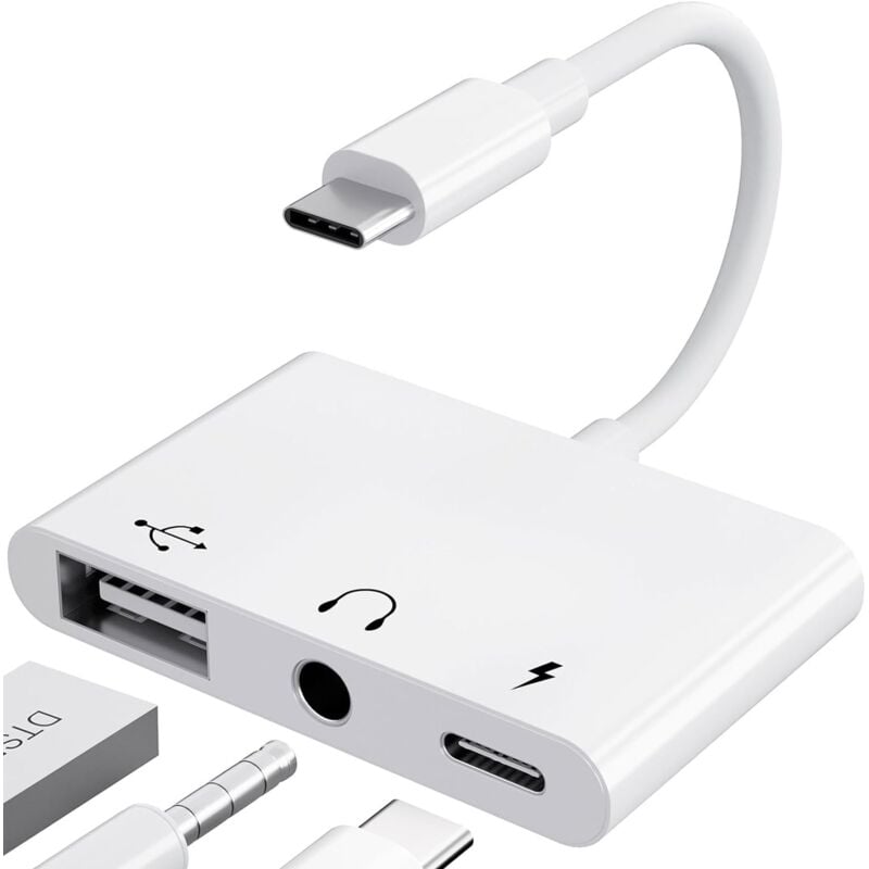 Jusch - Adaptateur usb c Jack 3,5 mm avec Charge Rapide Adaptateur de otg, Audio Ecouteur Splitter de Type c vers Aux (Blanc)