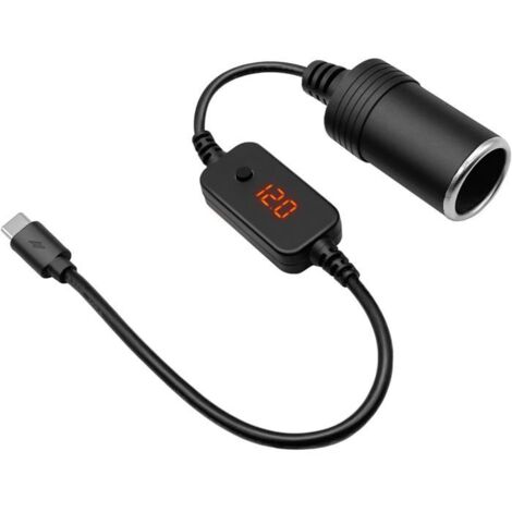 Adaptateur USB C mâle vers prise allume-cigare 12 V, câble convertisseur, tension réglable 5 V/9 V/12 V