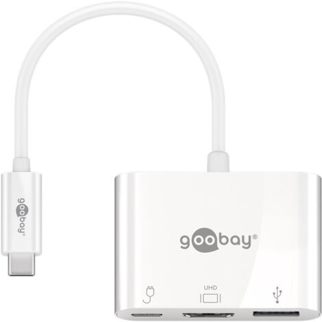 Adaptateur USB-C™ Multiport avec HDMI™, PD, Blanc, étend une prise USB-C™ à une prise HDMI™ et à une prise USB-A (USB 3.0).